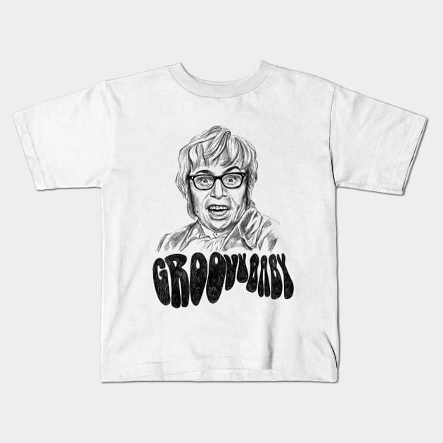 Austin Powers Sketching portrait - groovy baby Kids T-Shirt by Anna Hlimankova